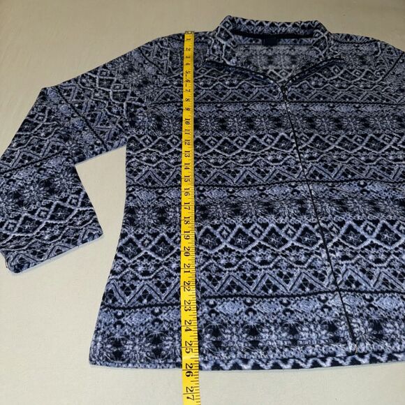 Basic Editions Sweater Women's XL Blue Nordic Pattern Long Sleeve Mock Full Zip - Picture 4 of 7